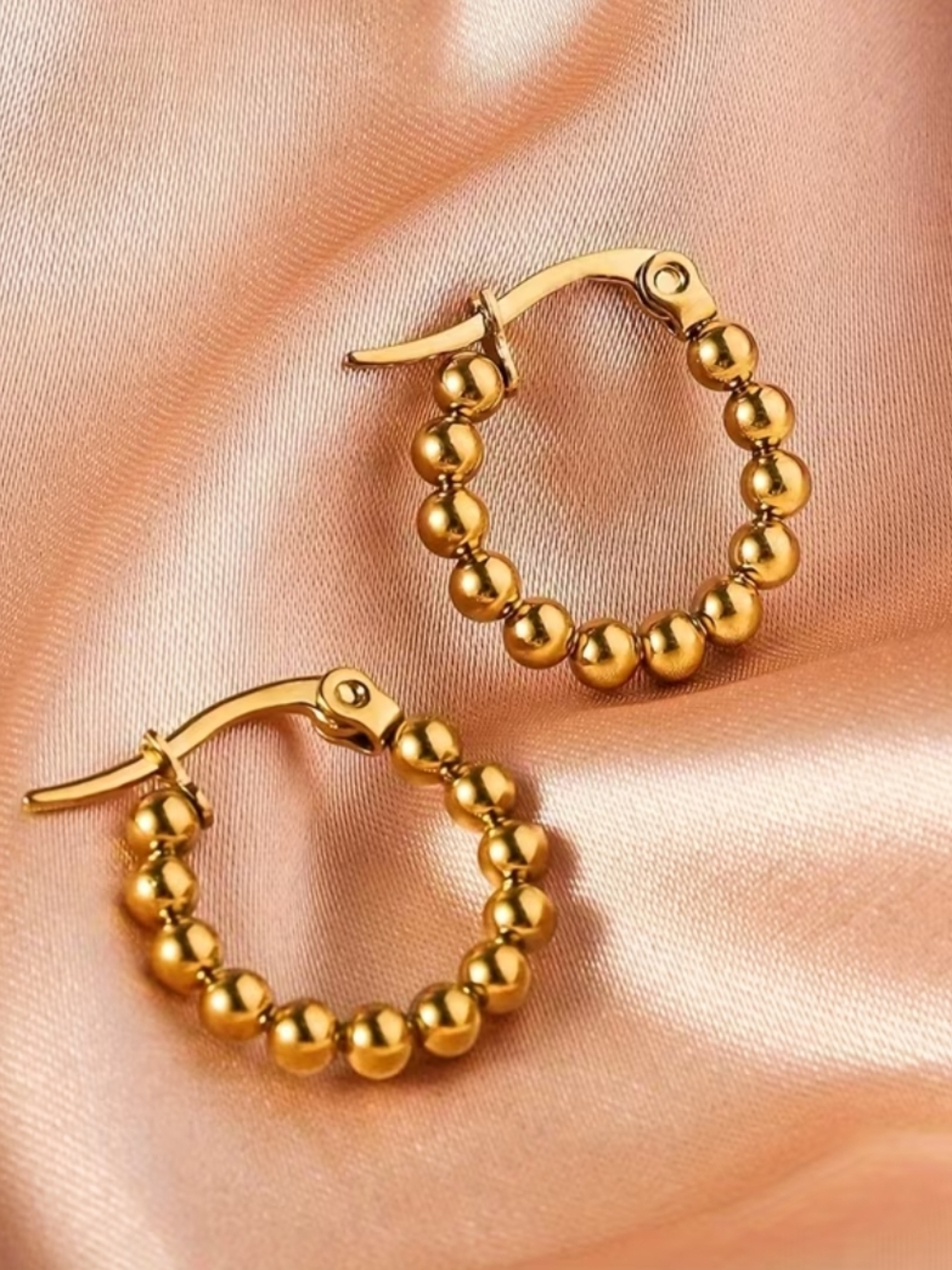 18 KT Gold Over Titanium Beaded Gold Hoop Earrings